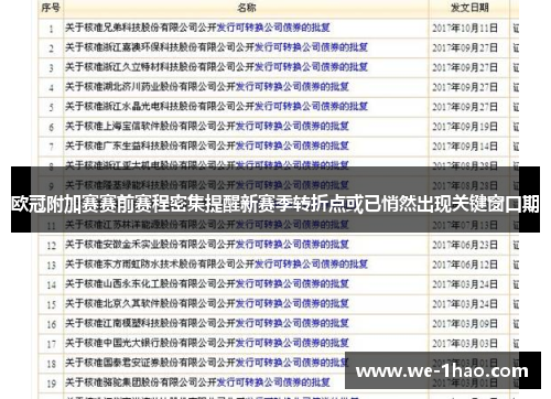欧冠附加赛赛前赛程密集提醒新赛季转折点或已悄然出现关键窗口期 欧冠附加赛赛前赛程密集提醒新赛季转折点或已悄然出现关键窗口期